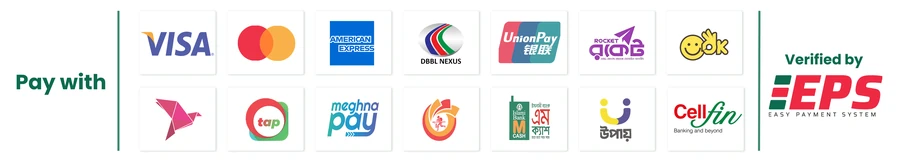 Pay with Visa, Mastercard, American Express, bKash, Rocket and other methods — verified by EPS (Easy Payment System)